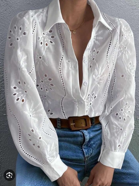 Ovi Tops - Ovi boho White Eyelet Button-Up Blouse size M
